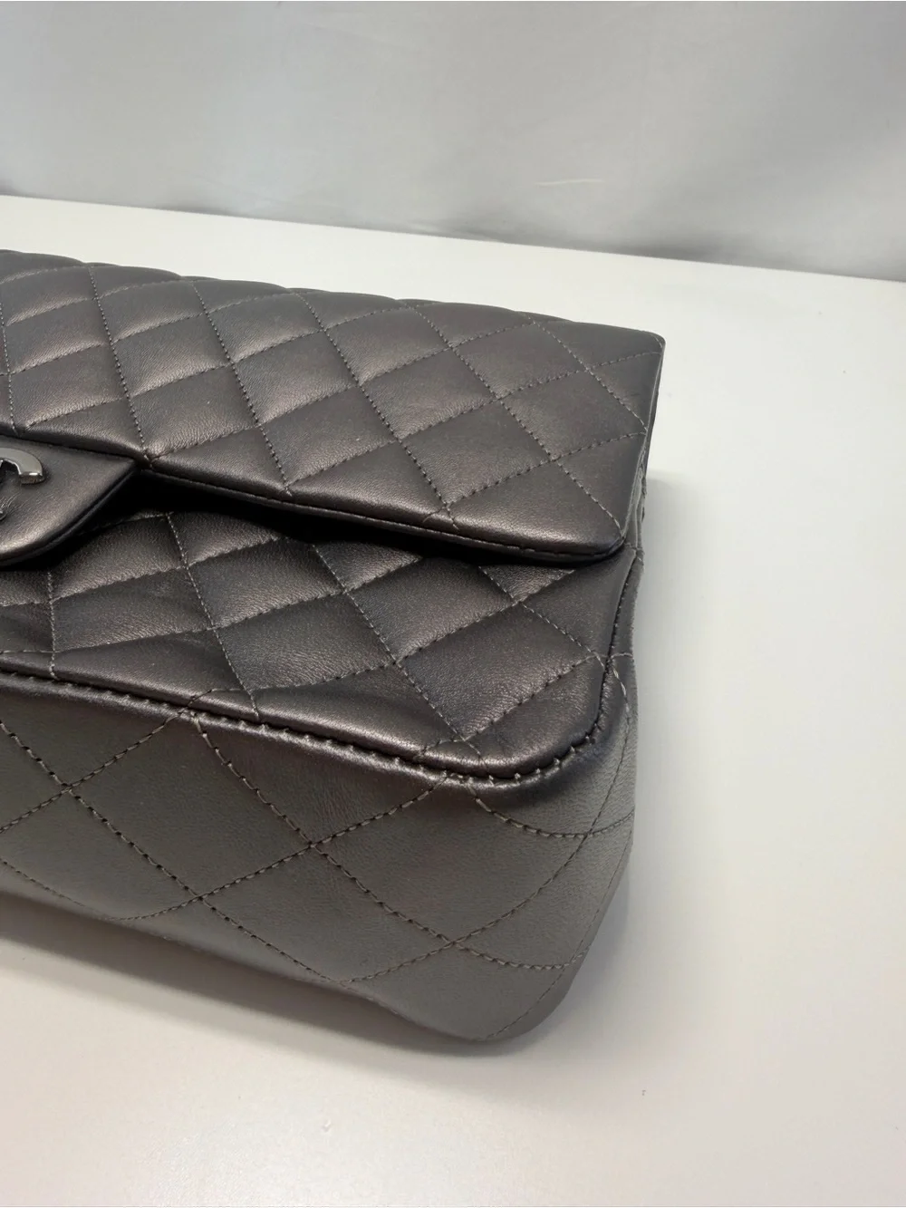 CHANEL Quilted Double Flap Shoulder Bag in Gray